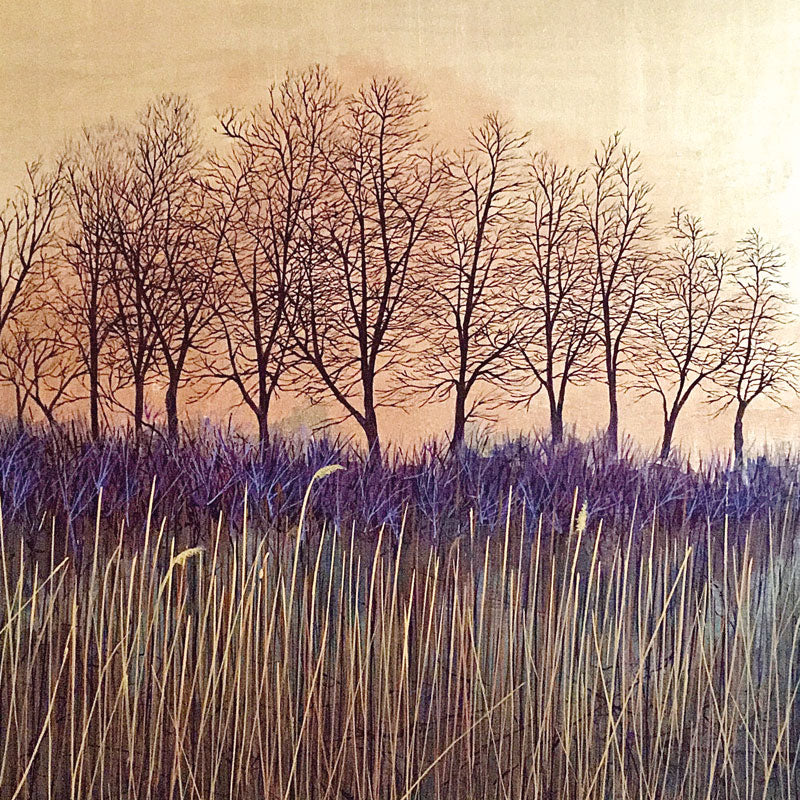 Art Greeting Card by Carla Vize-Martin, Landscape with trees and grass in the golden hour