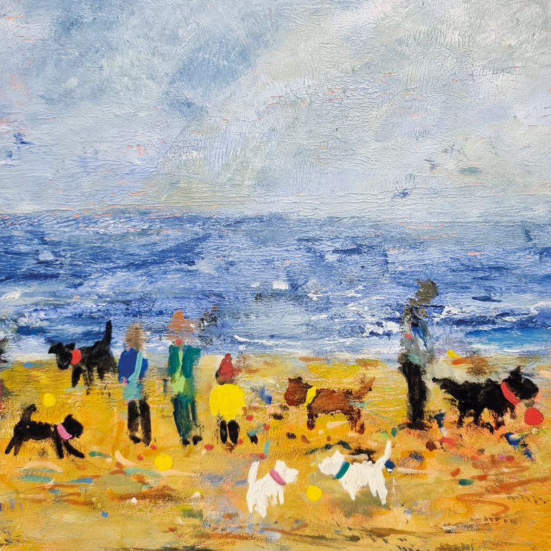 Art greeting card by Jenny Handley, People and dogs on the beach