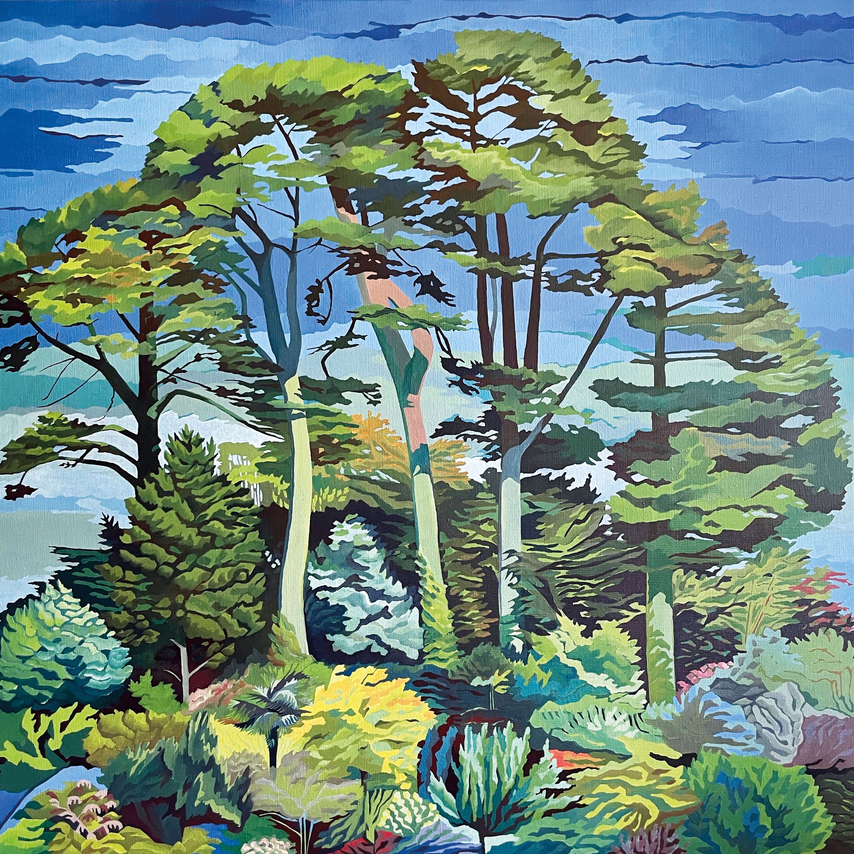 Art Greeting Card by Marie Lenclos, Oil painting of trees