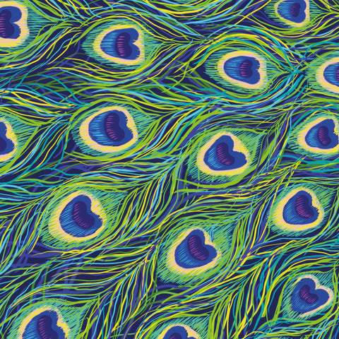 Art greeting card by Carla Vize-Martin, Peacock Feathers, digital painting of peacock feather pattern